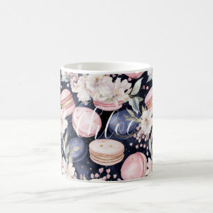 Caneca De Café Macarons Azul Rosa Francês Chic