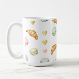 Caneca De Café Macarons e Croissants Pastéis Padrão Contínuo