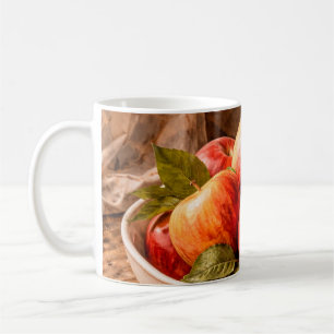 Caneca De Café Maçãs em Tigela Rústica um Clássico Natureza-Morta