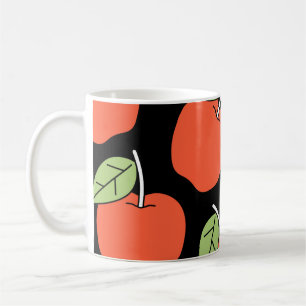 Caneca De Café Maçãs Vermelhas Estilizadas: Padrão Brilhante