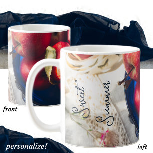 Caneca De Café Maçãs vermelhas, flores e fitas