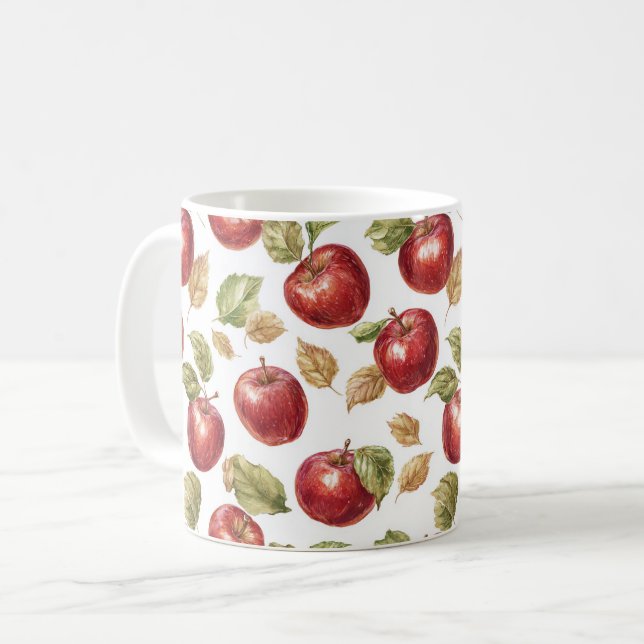 Caneca De Café Maçãs Vermelhas Fruta (Frente Esquerda)
