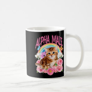 Caneca De Café Macho Alfa Gato Engraçado Gatito Arco-íris Floral