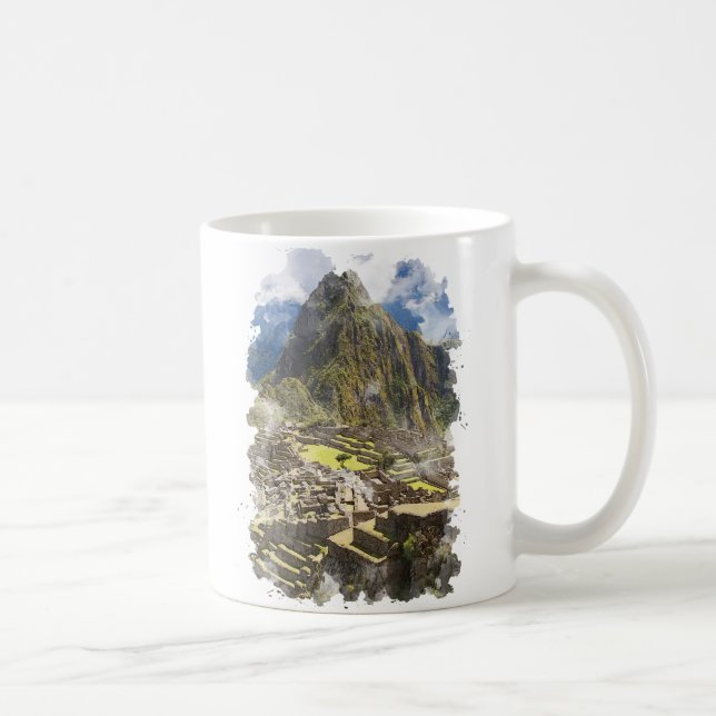 Caneca De Café Machu Picchu Peru Watercolor Art (Direita)