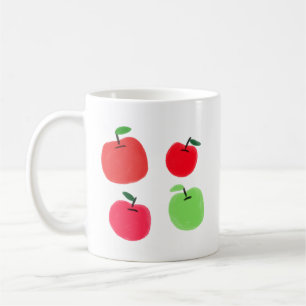 Caneca De Café Maciãs Vermelhas e Verdes Desenhadas à Mão