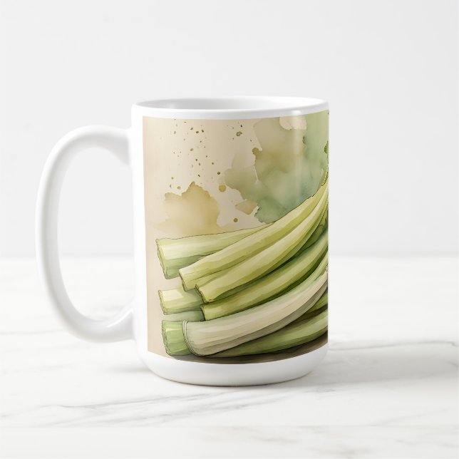 Caneca De Café Maço de Aipo Fresco Aquarela (Esquerda)