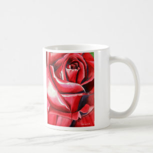 Caneca De Café macro de arte original da cor d'água da Rosa verme