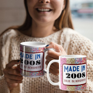 Caneca De Café Made in (Year) Birthday Glitter para 16, 18, 21