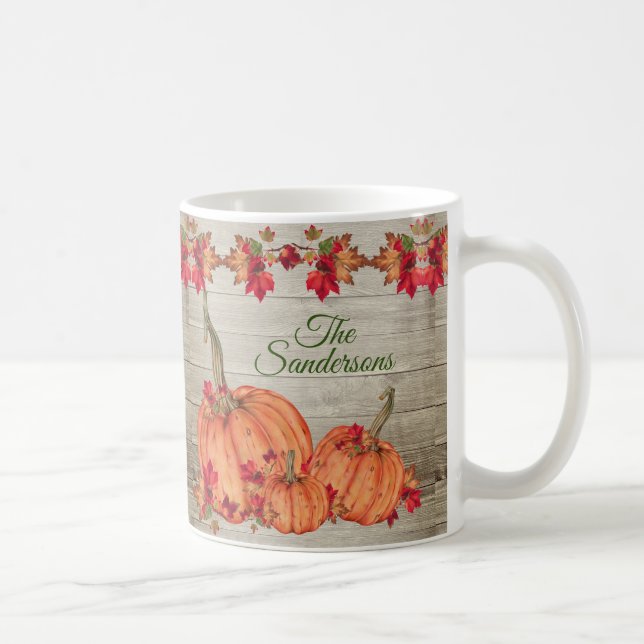 Caneca De Café Madeira russa Outono Laranja Pumpkins Cai Folhas (Direita)