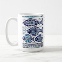 Madhubani Blue Fish e a tradicional moça Mug