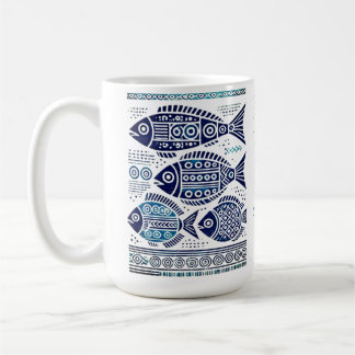 Caneca De Café Madhubani Blue Fish e a tradicional moça Mug