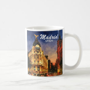 Caneca De Café Madrid Espanha Gran Via Noite Paisagem Urbana Aqua