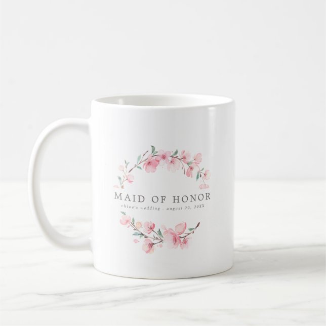Caneca De Café Madrinha de casamento Floral Rosa (Esquerda)
