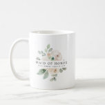 Caneca De Café Madrinha de casamento Floral Rosa Branca<br><div class="desc">O chic e o elegante design floral branco apresentam o título Madrinha de casamento e uma linha de texto personalizado abaixo. Todo o texto pode ser editado, a cor, a fonte e o tamanho alterados. Faça um para cada festa de noiva. Vai parecer excelente em suas fotos prontas. Esta caneca...</div>