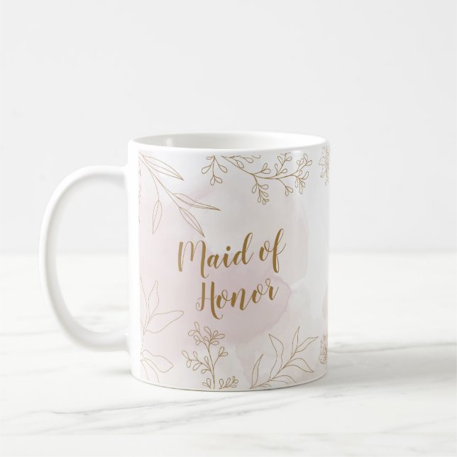 Caneca De Café Madrinha de casamento Floral rosa e Dourada (Esquerda)