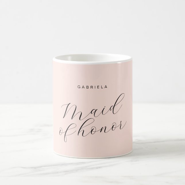 Caneca De Café Madrinha de casamento personalizada mínima rosa mo (Centro)