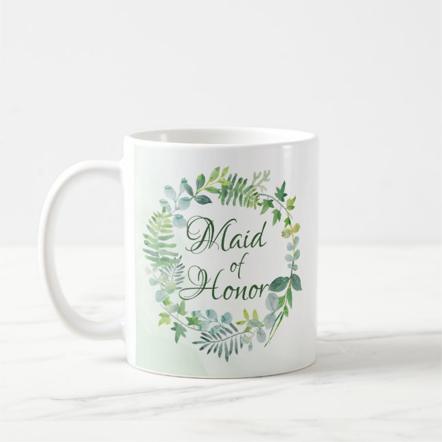 Caneca De Café Madrinha de casamento Verde Mola Aquarela (Esquerda)
