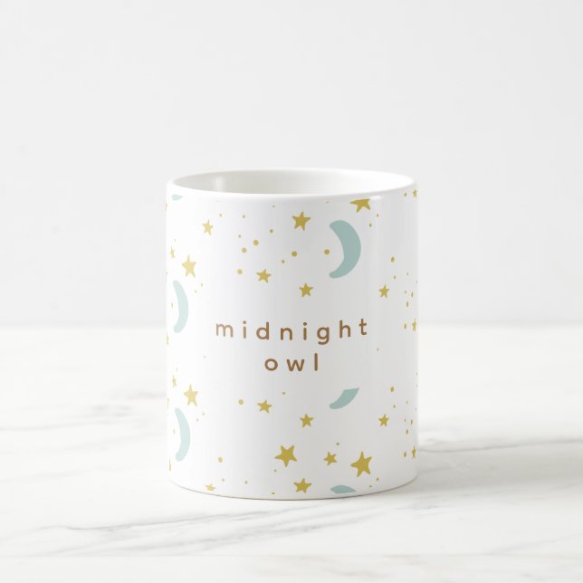 Caneca De Café madrugada coruja e estrelas Texto personalizado (Centro)