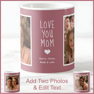 Caneca De Café Mãe 2 Fotos & Texto Moderno Rosa C107 Mãe Personal