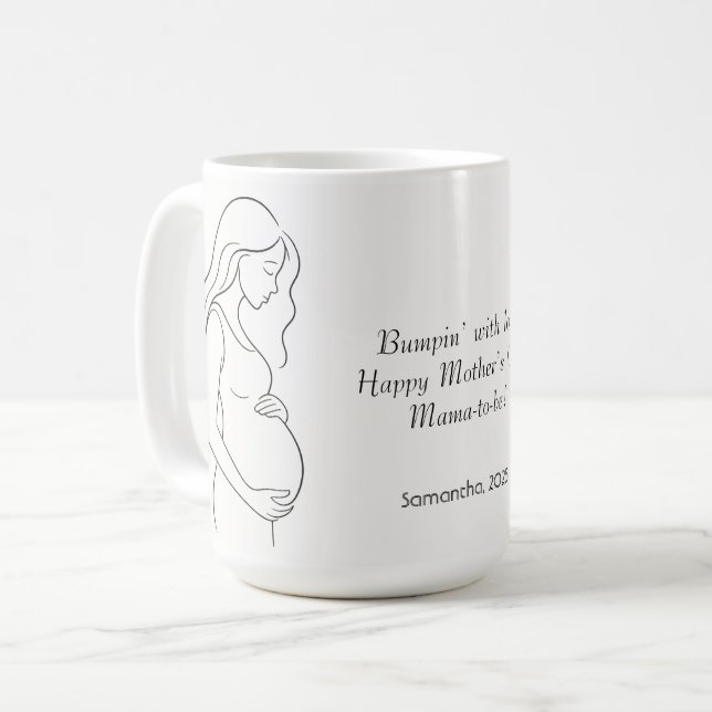 Caneca De Café Mãe a Ser Personalizada | Gravidez Silhouette - (Frente Esquerda)