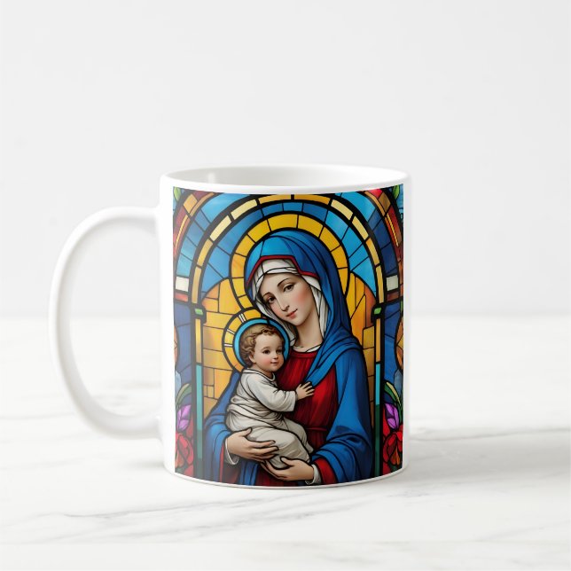 Caneca De Café Mãe Abençoada Mary e Jesus Bebê - Virgem Maria (Esquerda)