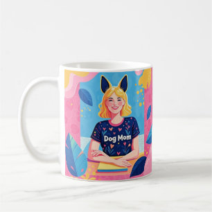 Caneca De Café Mãe abstrato de cachorro rosa azul