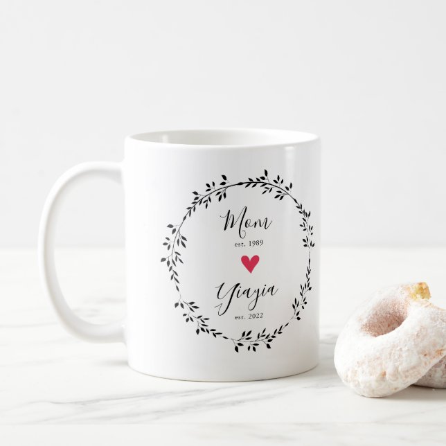 Caneca De Café Mãe | Avó Ano de Nascimento Coração (Com Donut)