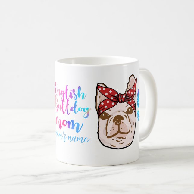 Caneca De Café Mãe Bulldog Fofa Amante de Cachorros no Dia das Mã (Frente Esquerda)