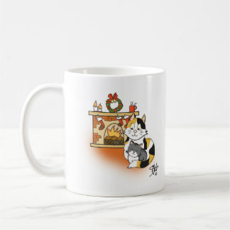 Caneca De Café Mãe Cat e Kitten Lareira Cozy Natal