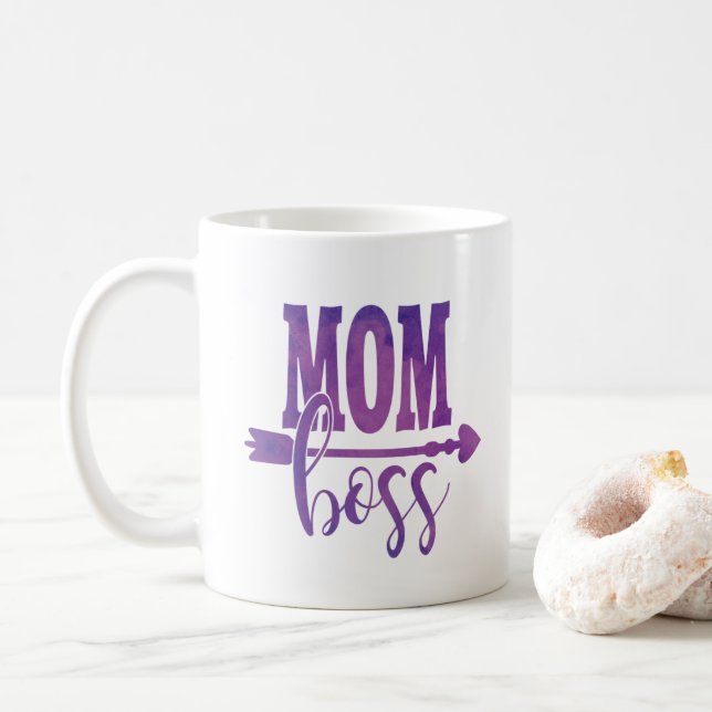 Caneca De Café Mãe Chefe Dia de as mães de Aquarela Roxo (Com Donut)