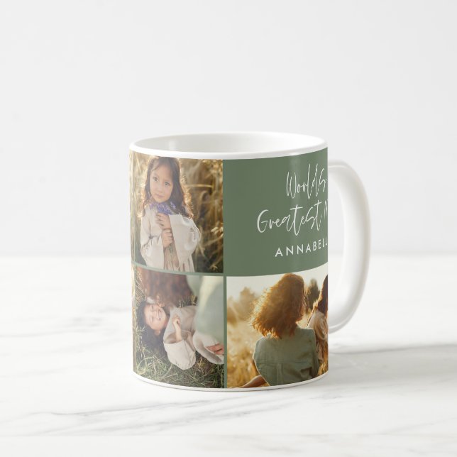 Caneca De Café Mãe Colagem fotográfica sage dia de as mães modern (Frente Esquerda)
