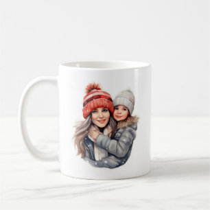 Caneca De Café Mãe com a moda de inverno da filha