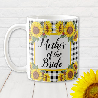 Caneca De Café Mãe da Noiva Gingham Personalizado Girassóis