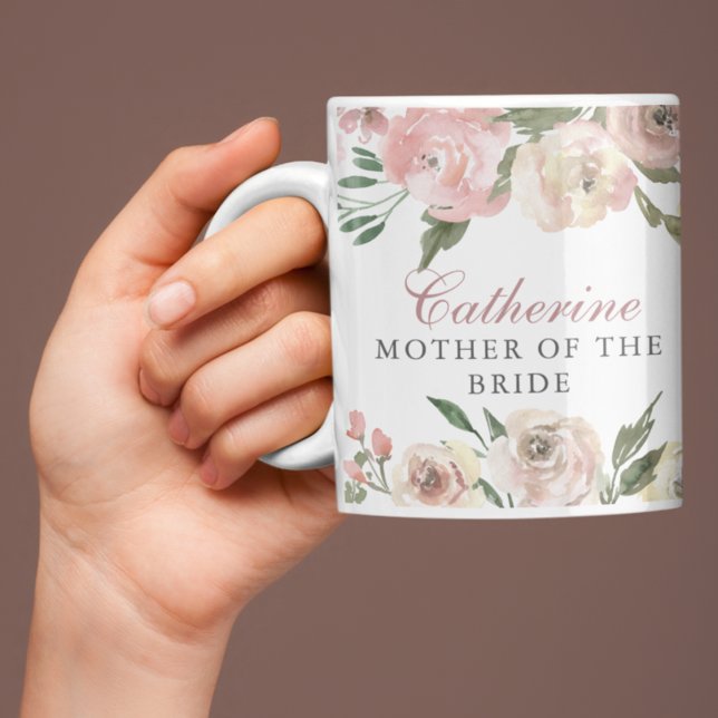 Caneca De Café Mãe da Noiva, Personalizada Floral Rosa Elegante (Criador carregado)