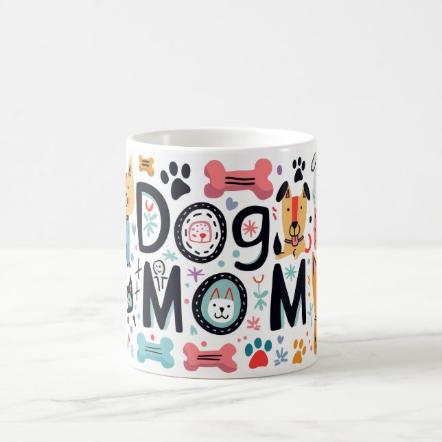 Caneca De Café Mãe de Cachorro Moderno Laranja e Rosa (Centro)