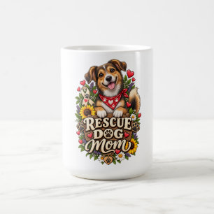 Caneca De Café Mãe de Cachorro Resgatado Estampa Floral de Pata F