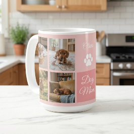 Caneca De Café Mãe de Cachorro Rosa Impressão de Pata Oito Fotos