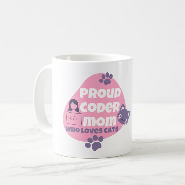 Caneca De Café MÃE DE CÓDIGO ORGULHOSA QUE ADORA GATOS - Camisa T (Frente Esquerda)