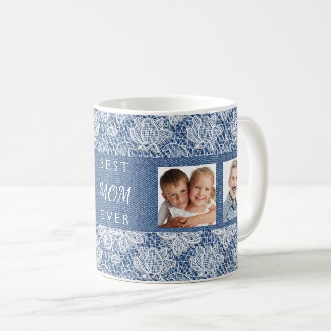Caneca De Café Mãe de foto de renda azul denim