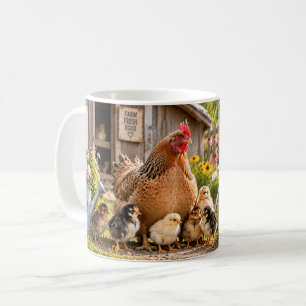 Caneca De Café Mãe de Frango Engraçado Design de Galinha e Pintin