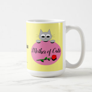 Caneca De Café Mãe de Gatos Cinzas Bonitas com Rosa vermelha