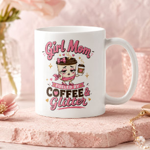 Caneca De Café Mãe de Menina Energizada por Café e Brilho Engraça