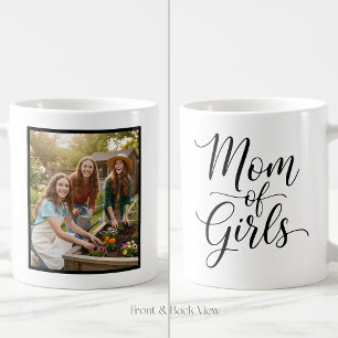 Caneca De Café Mãe de Meninas Elegante Script 1 Foto Personalizad