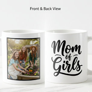 Caneca De Café Mãe de Meninas Pincel Script 1 Foto Personalizada