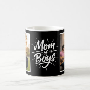 Caneca De Café Mãe de Meninos Brush Script Dois Foto Preto