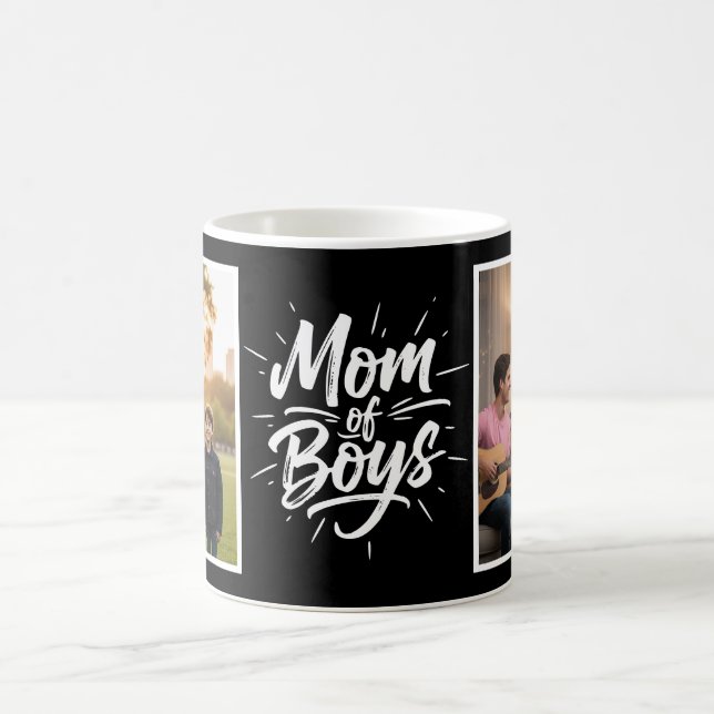 Caneca De Café Mãe de Meninos Brush Script Dois Foto Preto (Centro)