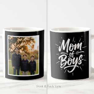 Caneca De Café Mãe de Meninos Brush Script Personalizado 1 Foto P