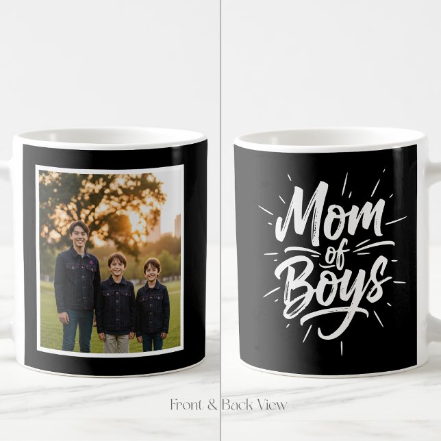 Caneca De Café Mãe de Meninos Brush Script Personalizado 1 Foto P (Criador carregado)