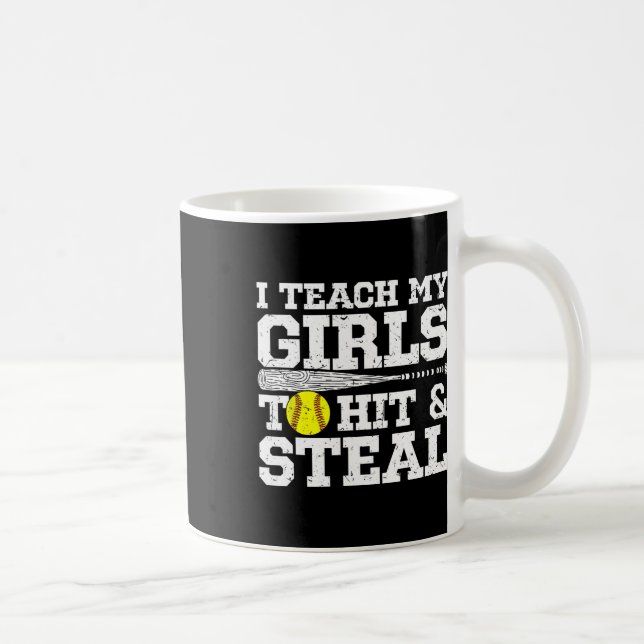 Caneca De Café Mãe de Softbol Engraçada Eu Ensino Minhas Meninas  (Direita)