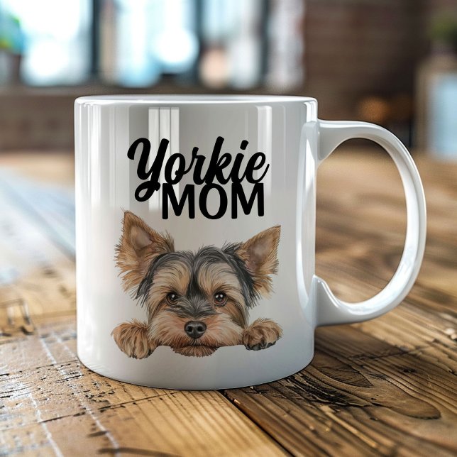 Caneca De Café Mãe de Yorkie Fofo Espiando Yorkie (Criador carregado)